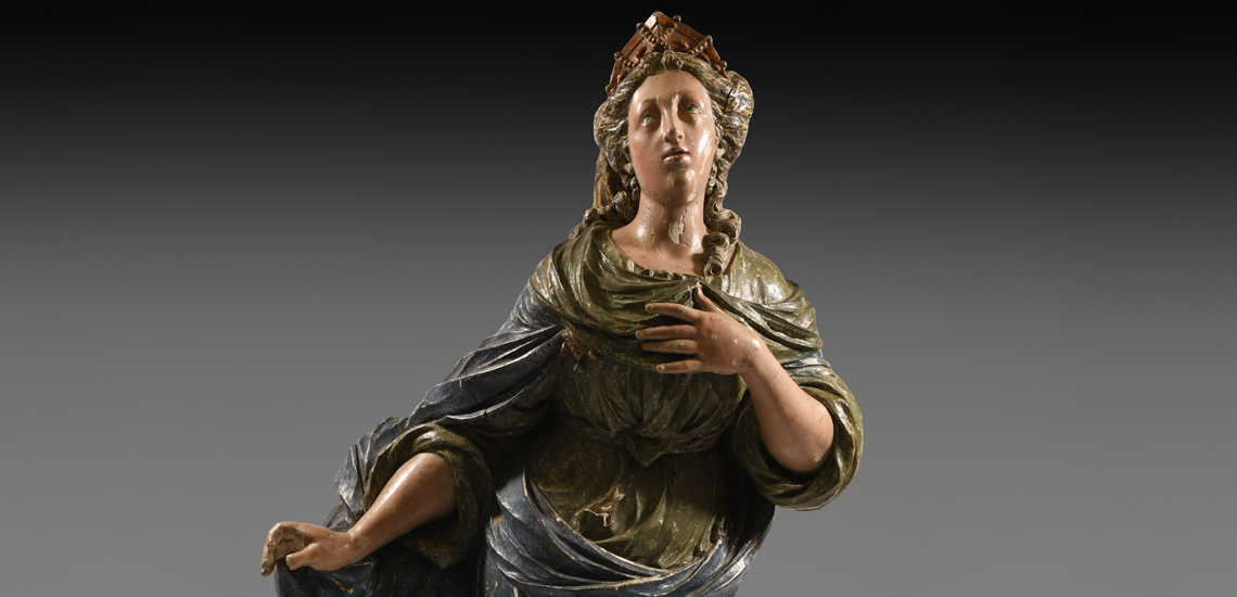 Painted Wooden Saint Barbara Statue